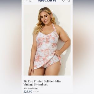 Tie Dye Printed Self-tie Halter Vintage Swimdress